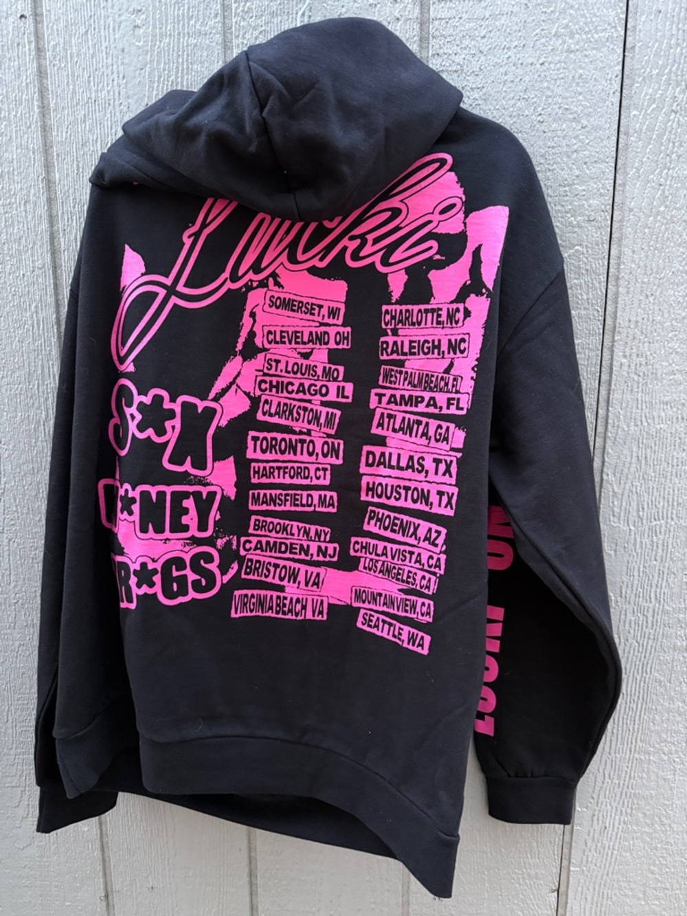Black Hoodie with Neon Pink Graphic Print XXL - Picture 2 of 3